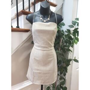 Mad For Love Womens Beige Metallic Sleeveless Back Zip Knee Length Dress Large